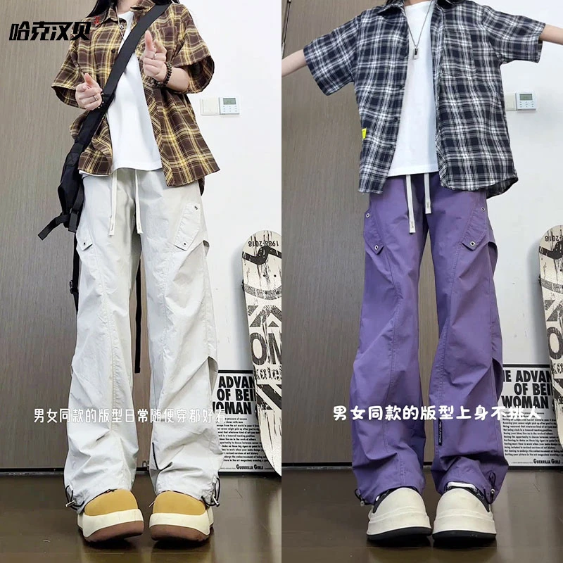 美式褶皱速干休闲裤直筒宽松大码高街设计感运动裤潮牌工装冲锋裤