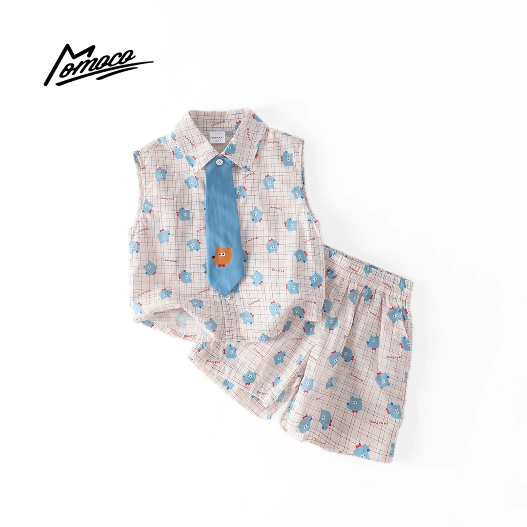 MOMOCO新款夏季男童韩系满印两件套百搭时尚无袖套装77630580005