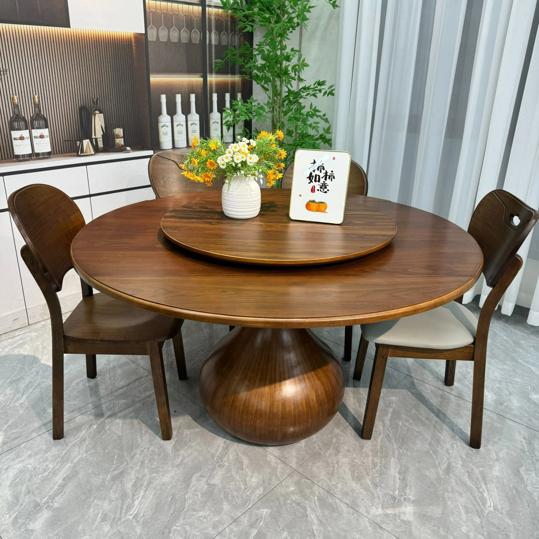 宋氏美学北美黑胡桃实木方圆两用家用餐桌椅组合适合大中小户型款
