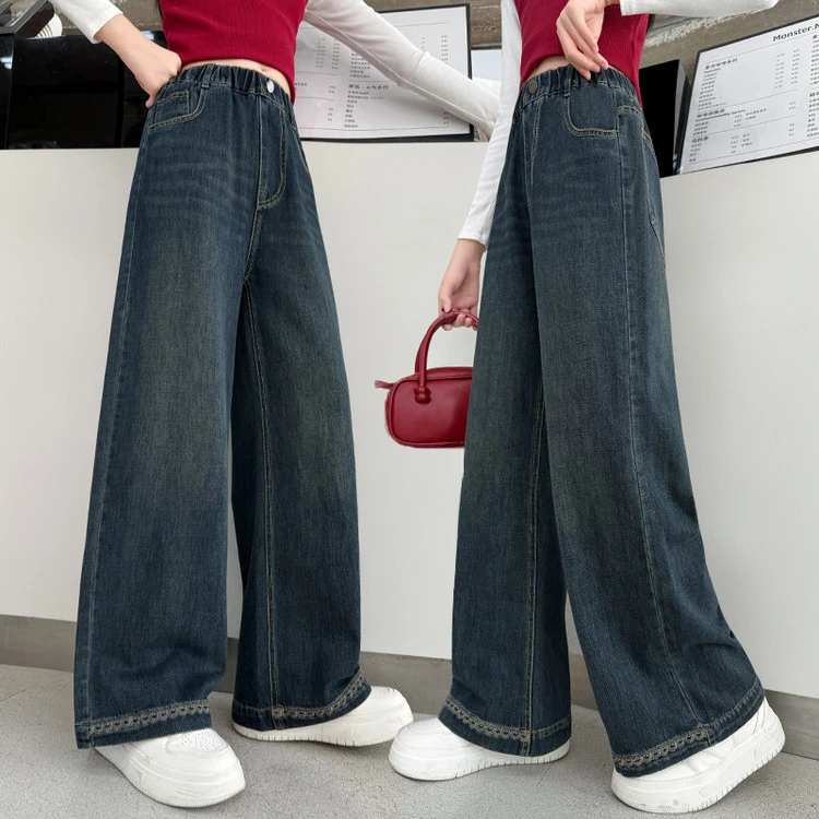 女童牛仔裤春秋大童宽松直筒阔腿裤秋款时髦洋气女孩秋装儿童裤子
