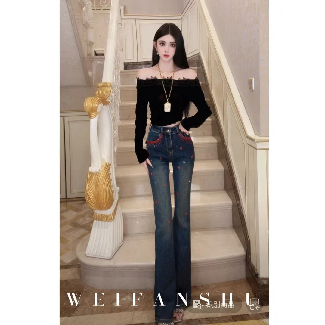WEIFANSHU/魏凡舒【红梅花漫】微喇牛仔裤