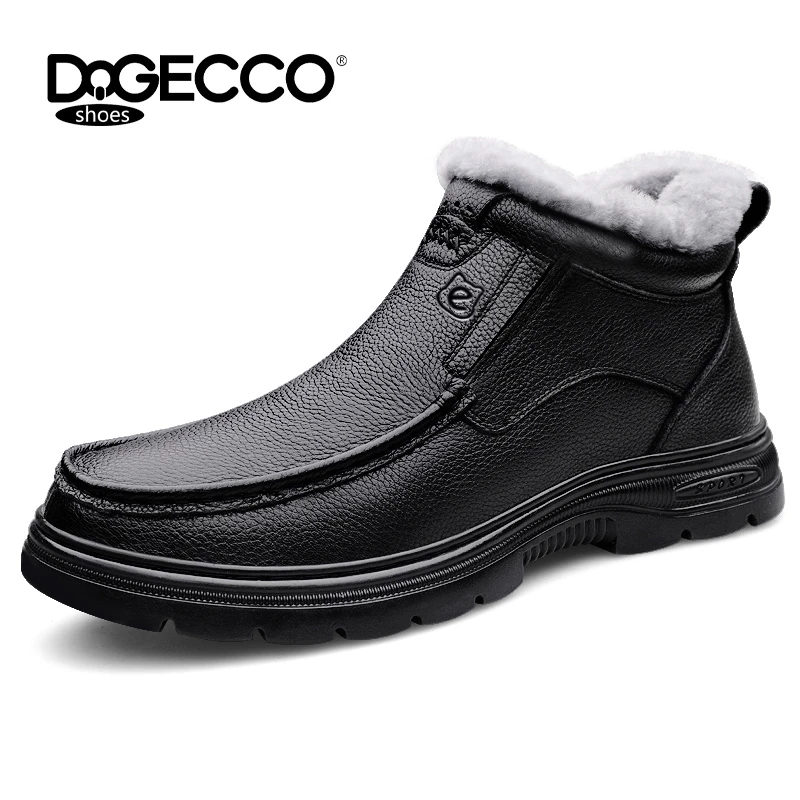 DQGECCO爱步特伦男鞋防滑耐磨休闲皮鞋冬季中帮保暖加绒棉皮鞋