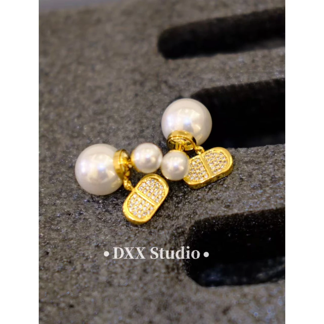 铜合金仿珍珠耳饰 小众设计百搭金色系耳饰46456