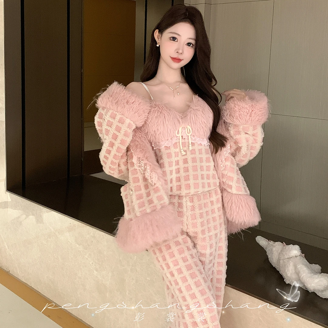 彭裳裳【半糖甜心】冬装上新时尚居家服女士加厚保暖睡衣套装