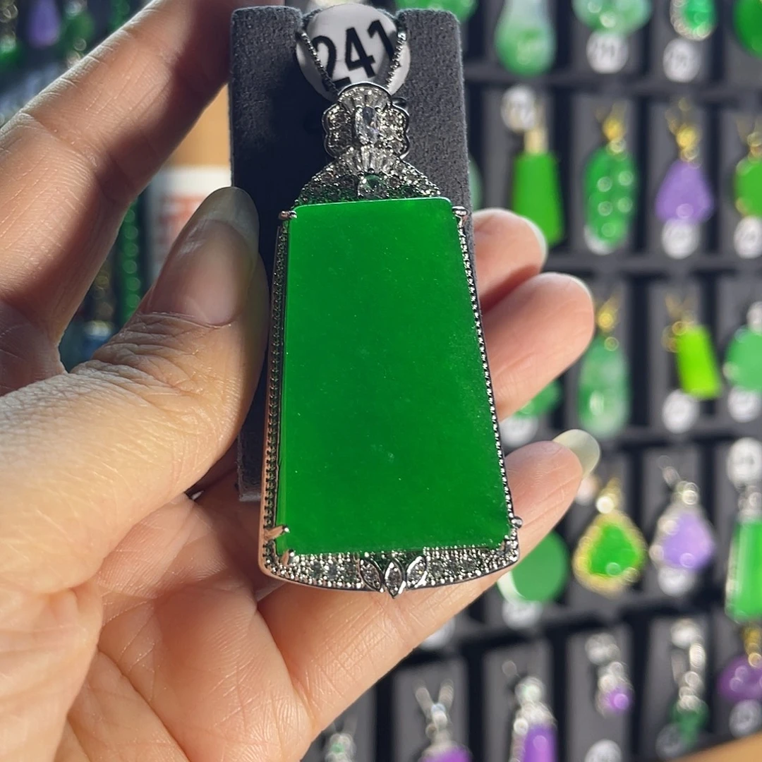 翡翠银S925镀金镶嵌耳饰241