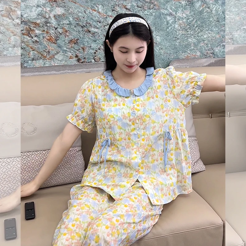 【莫奈花园】韩蜜蜜时尚睡衣女莱塞尔天丝2025夏季小碎花家居服薄款