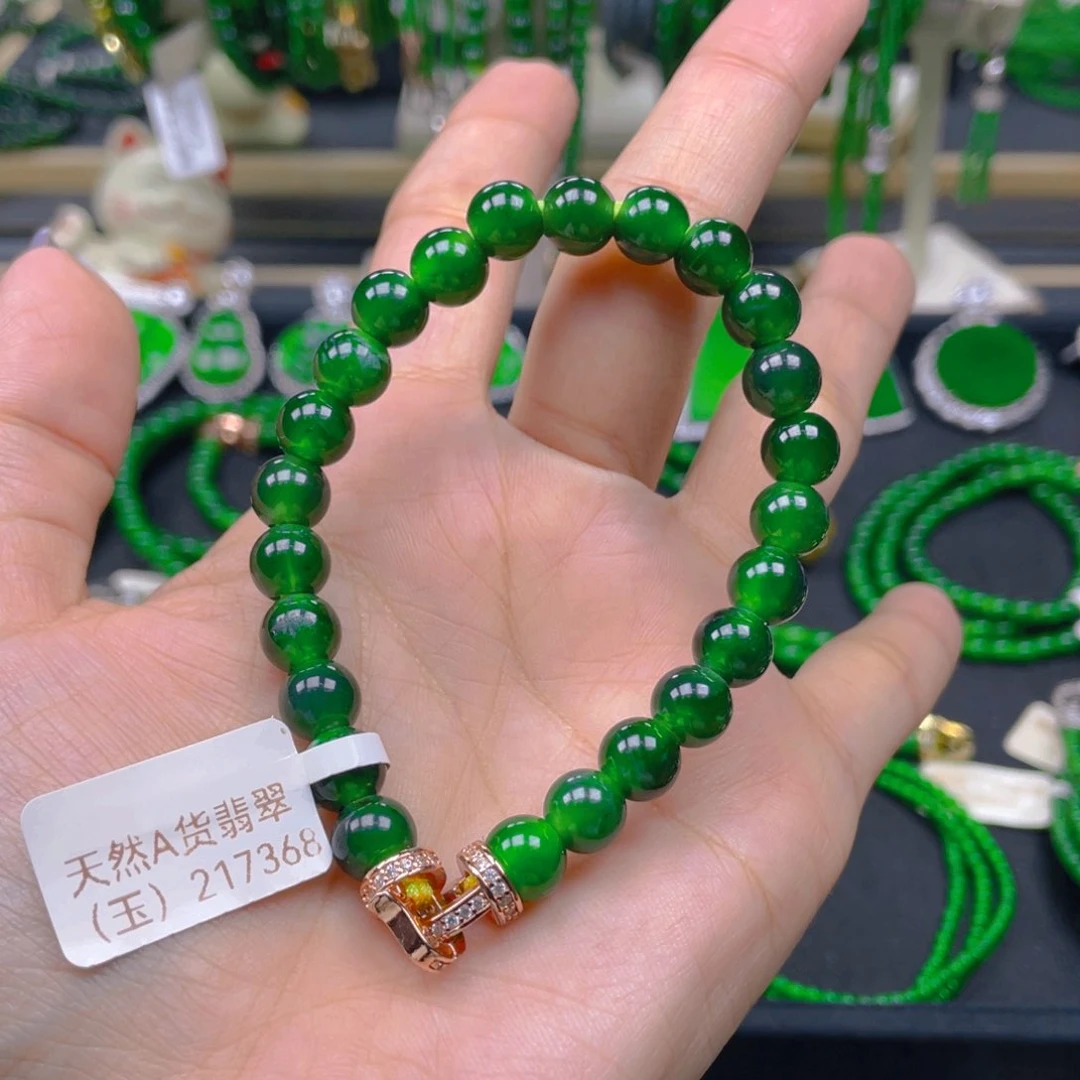 未镶嵌手链翡翠浓阳绿8