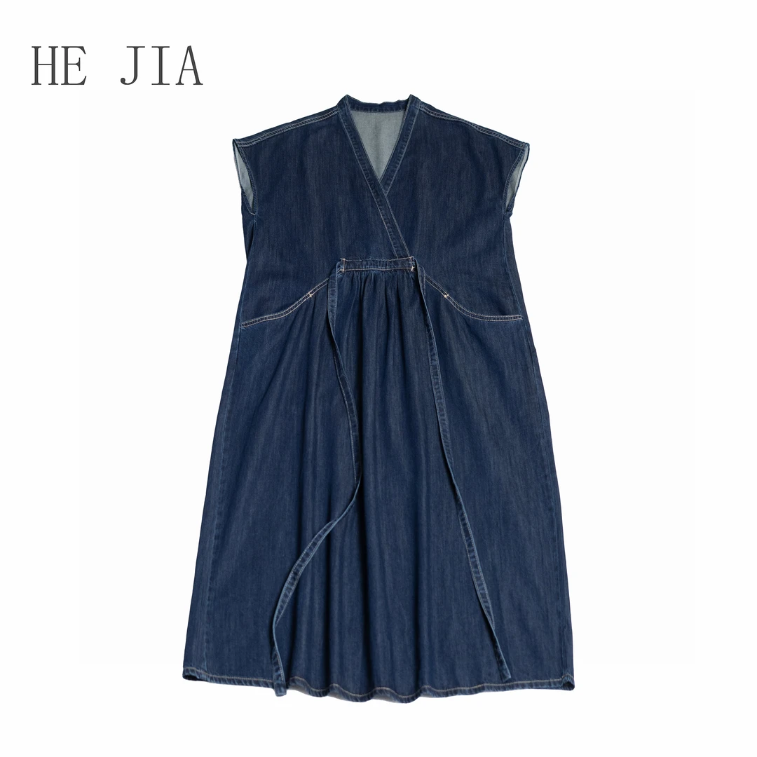 【和家2025新款夏季女装】设计感天然汉麻莱赛尔复显瘦牛仔连衣裙