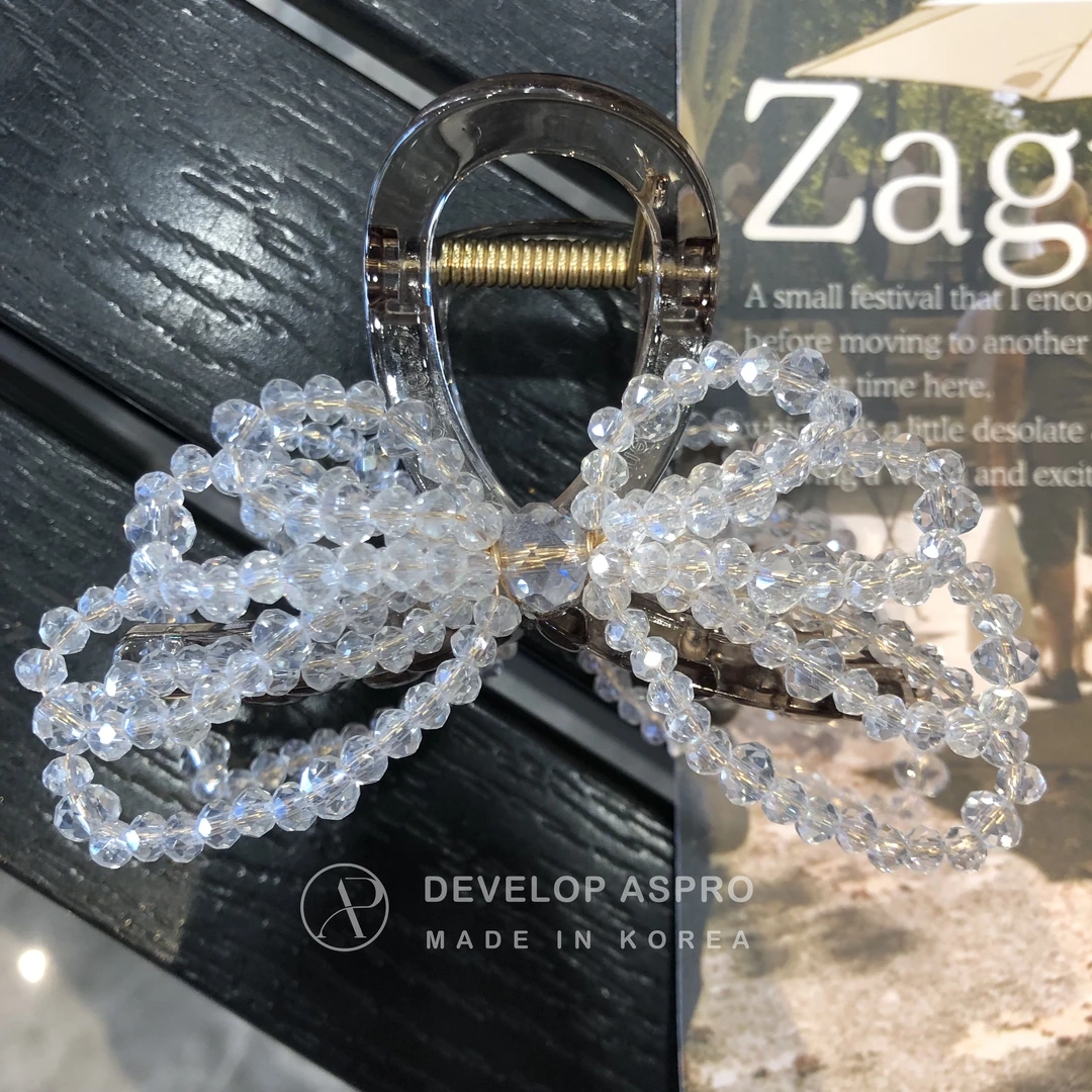 【现货 福利款】韩国新款水晶手工串珠蝴蝶结抓夹XP275