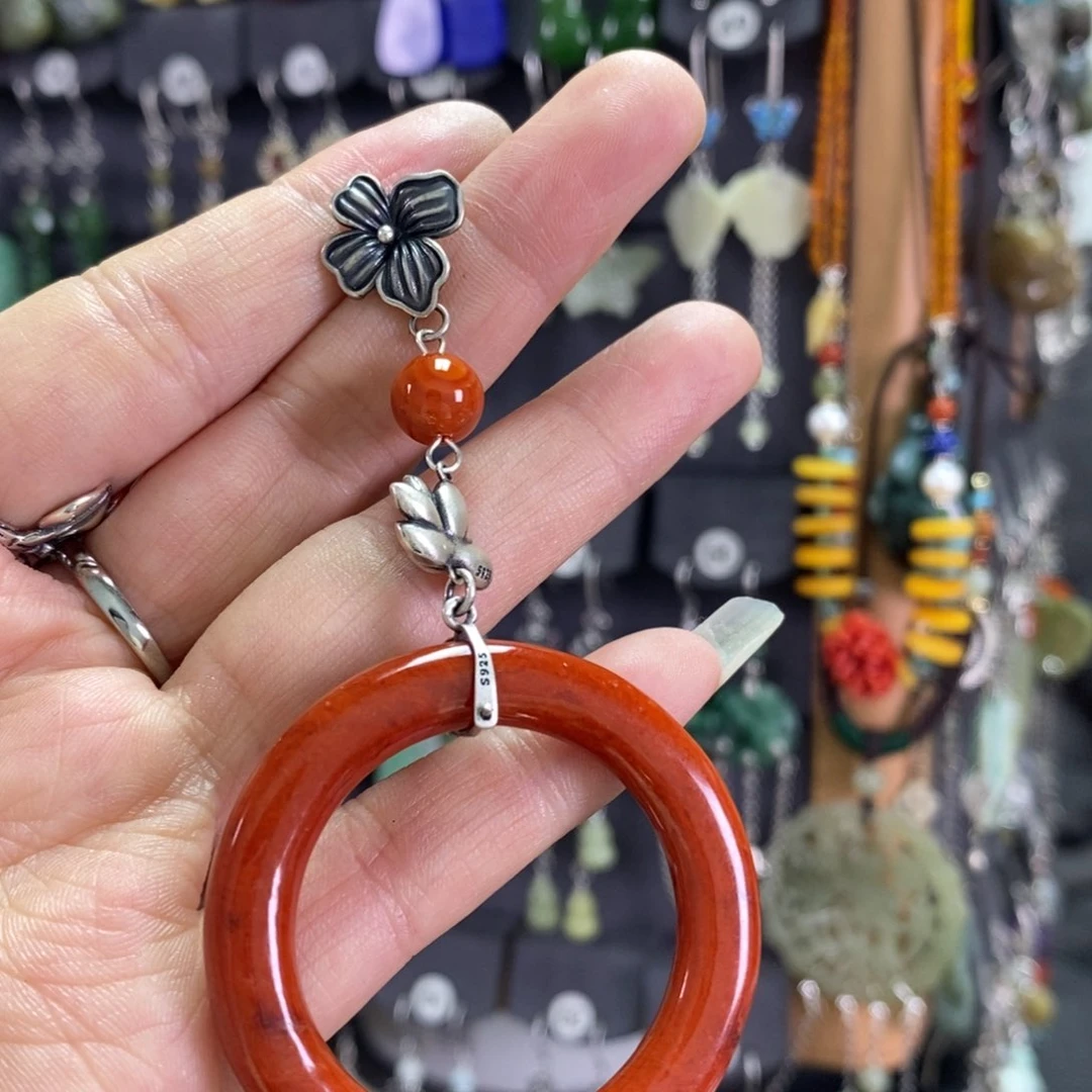 翡翠耳饰银S925镶嵌用****！烧红翡耳坠X30