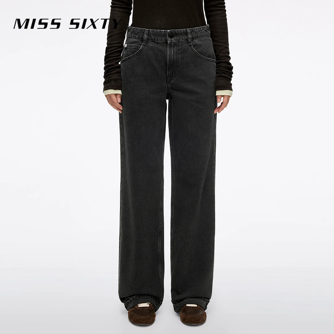 【进口牛仔面料】Miss Sixty2025秋季新款牛仔裤女中腰磨破直筒裤