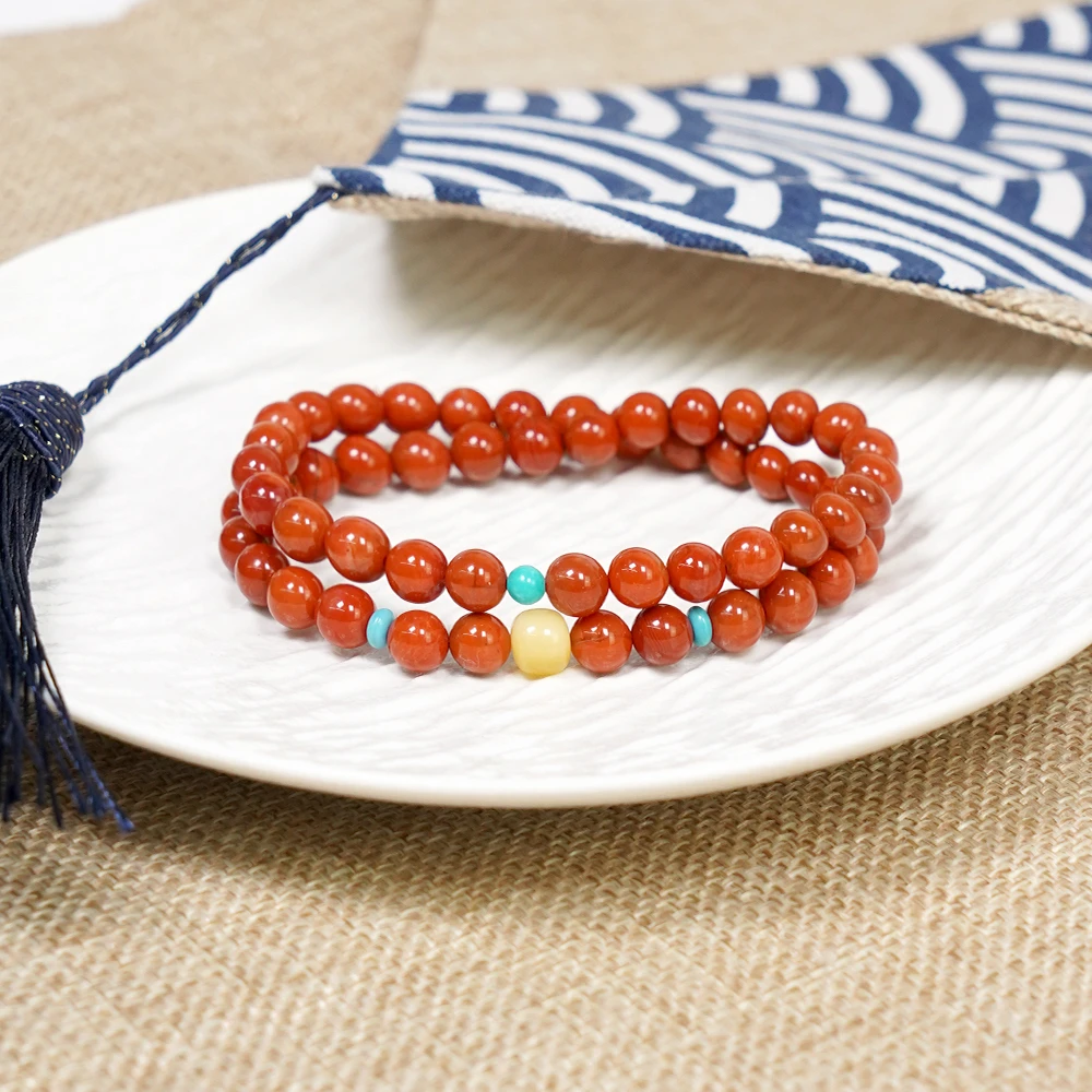 天然川料南红双圈蜜蜡手串QF-B67（多样性发一）