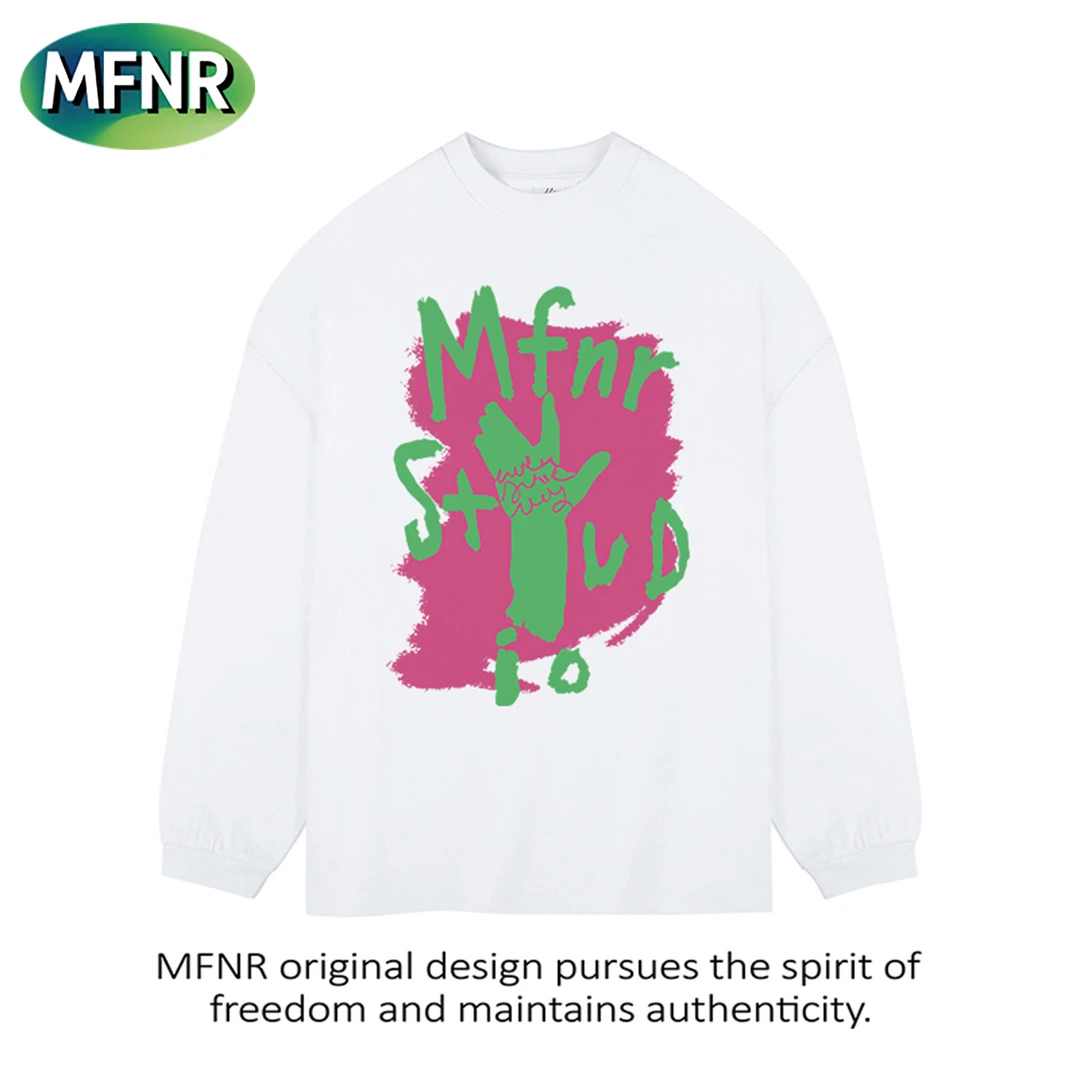 小众街头设计感长袖印花T恤男女重磅纯棉圆领宽松秋季打底上衣