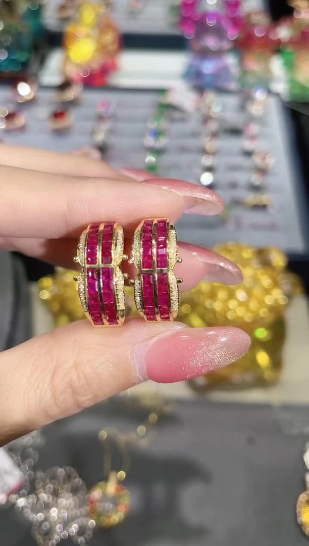 18K金镶嵌天然红宝石戒指排戒双排宽版 多样性发其一 K黄