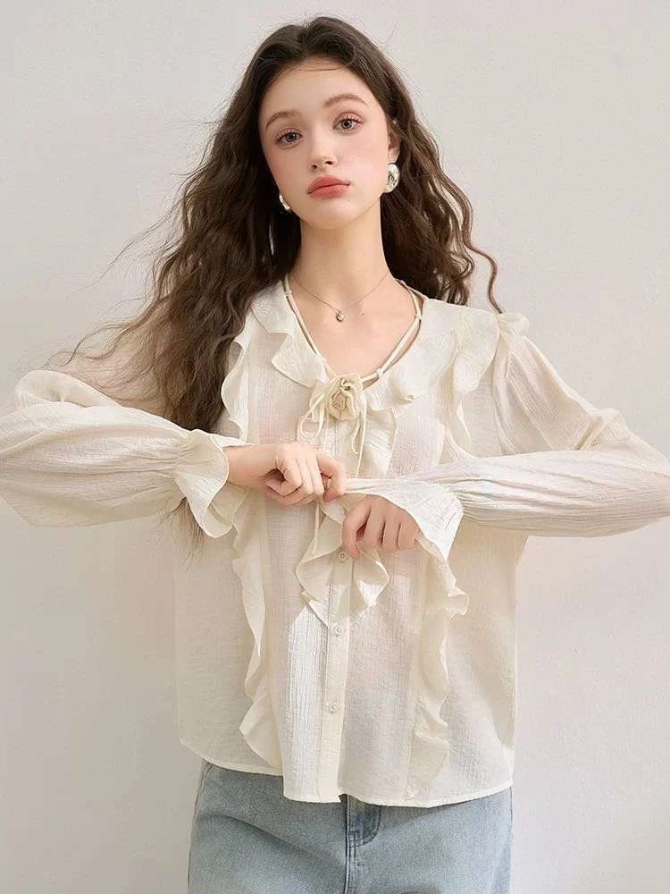 衣长56    8911荷叶边纹理感衬衣