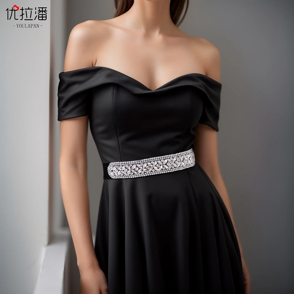 优拉潘 百搭男士男女通用水钻弹力腰带银色女复古风松紧腰带时尚