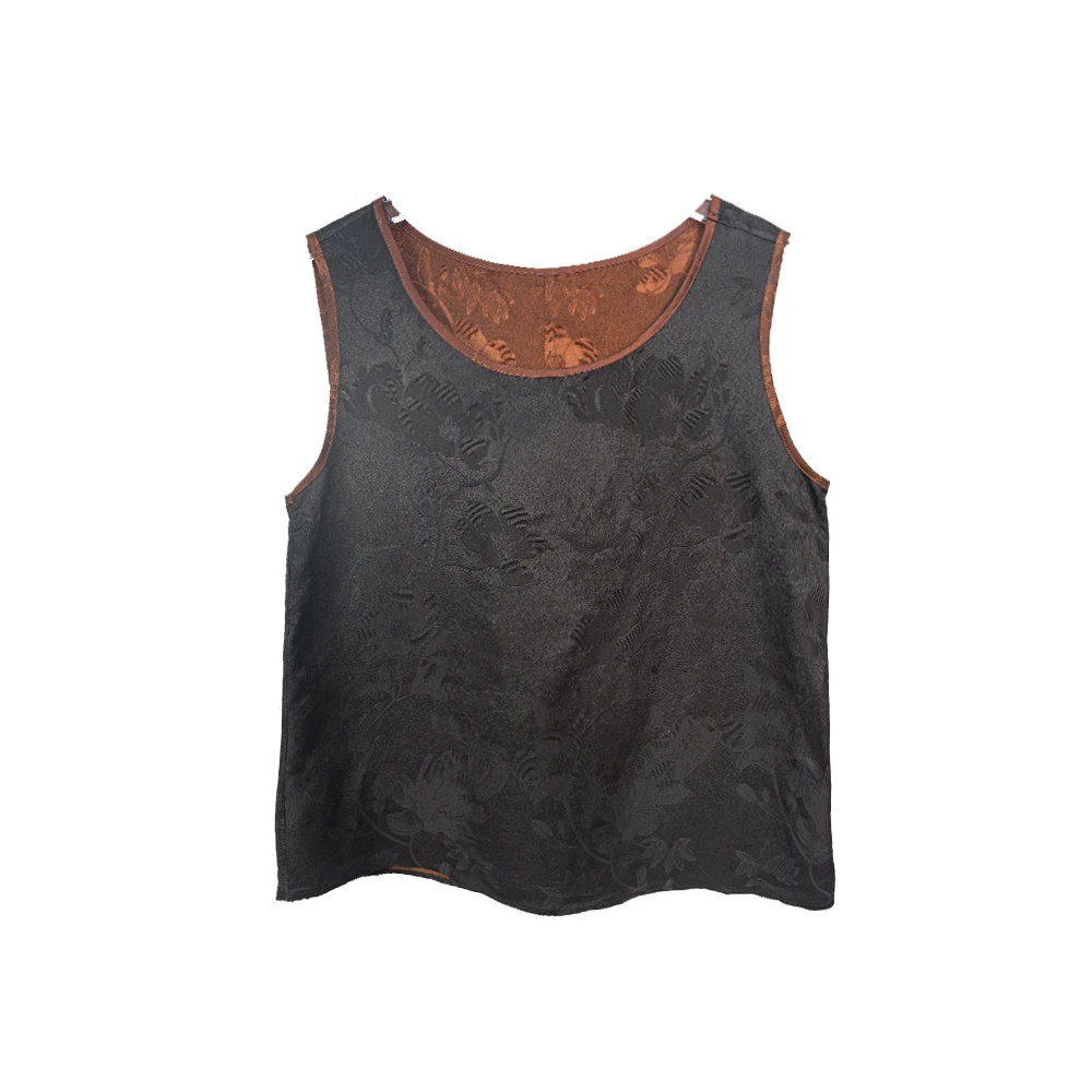 KK 2025春款时尚烤皮牡丹百搭宽松黑色圆领背心54026-3