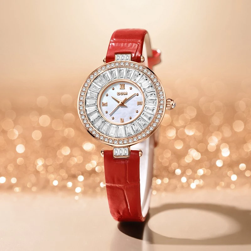 ❤️奢华镶钻潮流满钻手表女轻奢优雅石英真皮防水女士腕表生日礼物