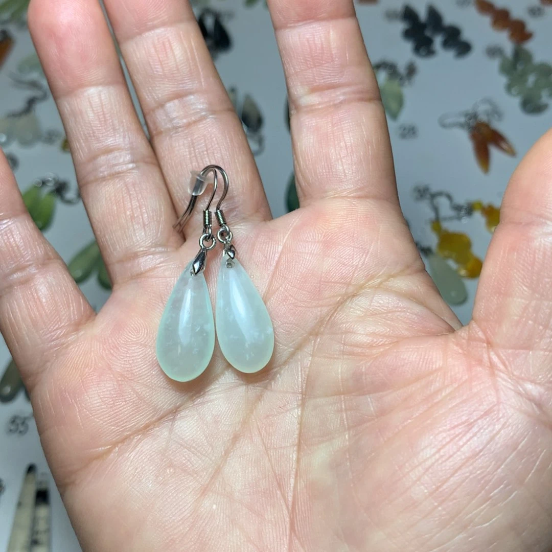 蛇纹石玉耳环未镶嵌･*･