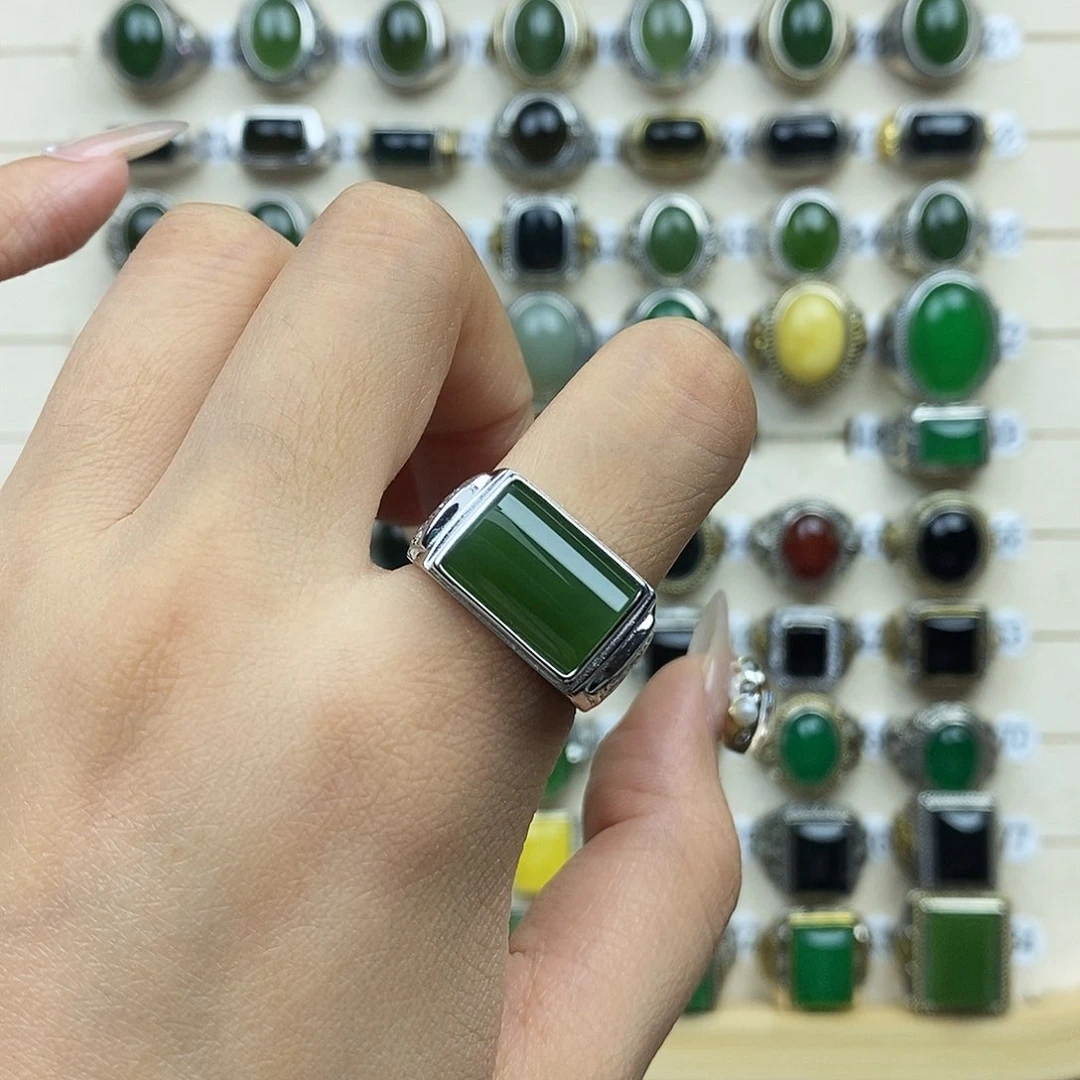 和田玉戒指银S925镶嵌这****仔