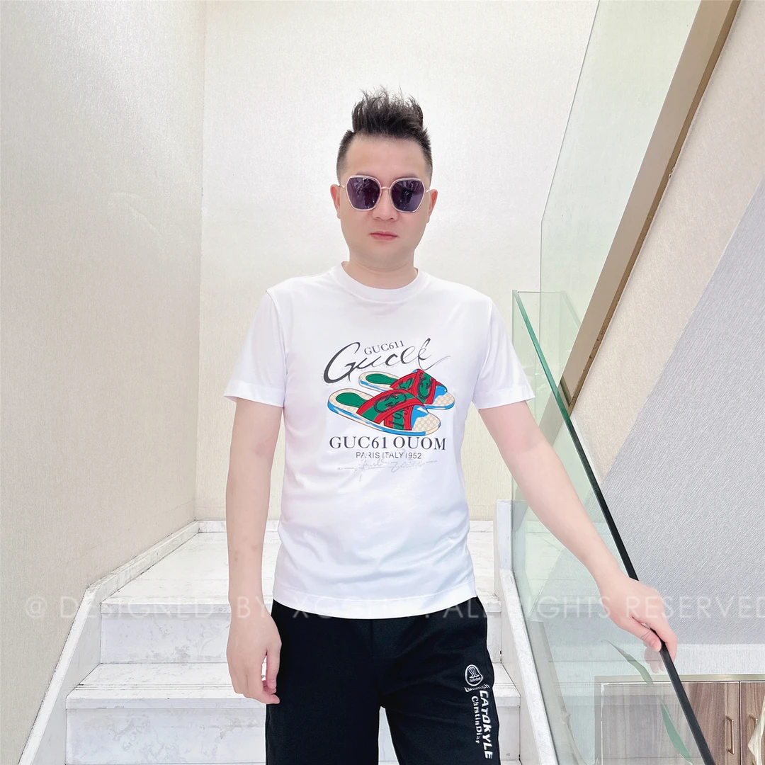 夏季款NL胸口一双拖鞋男士品质高端轻奢洋气上档次潮牌短袖t恤