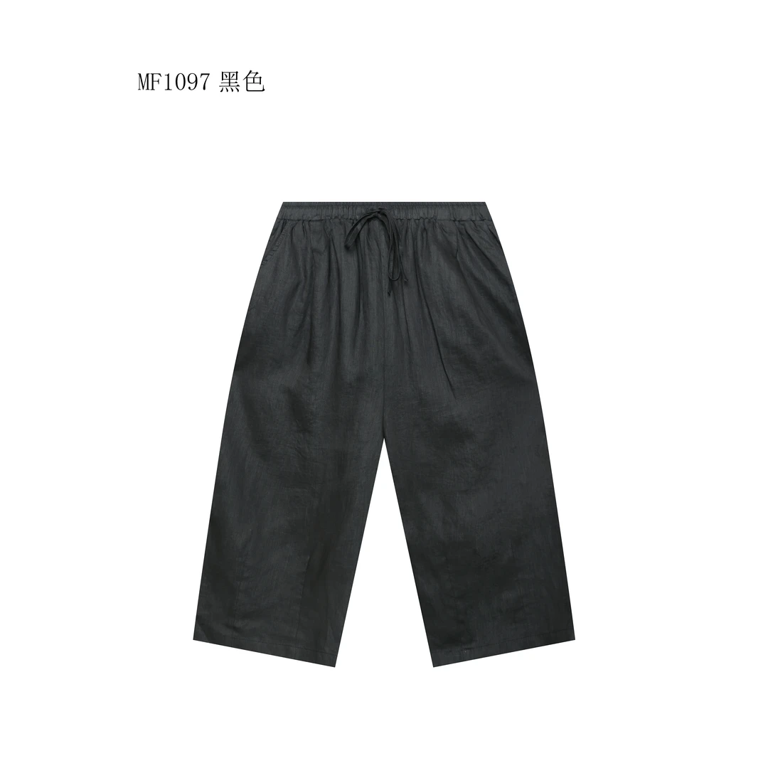 【麻訪家】MF1097黑色复古文艺双层宽松舒适百搭休闲裤