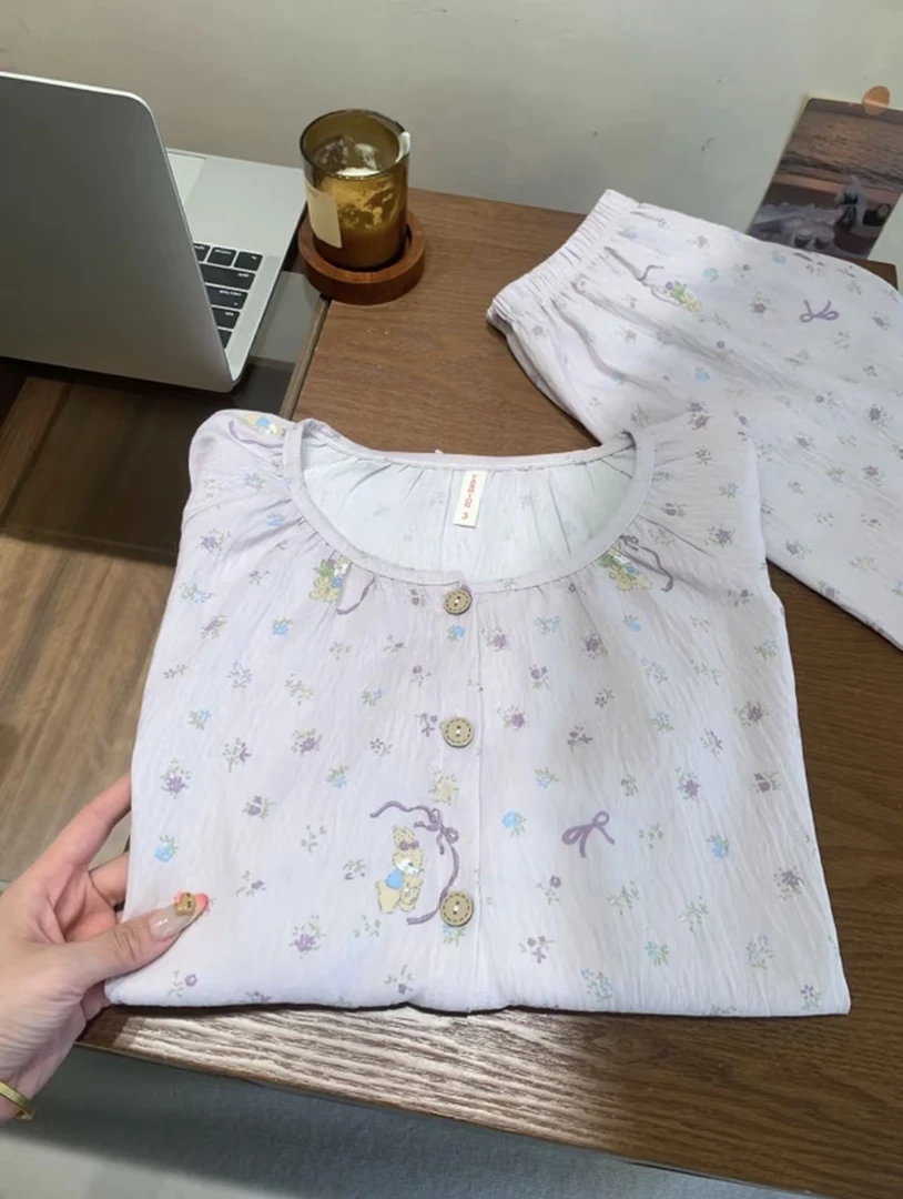 ins夏季可爱睡衣女夏季新款短袖短裤学生大码宽松家居服外穿女士