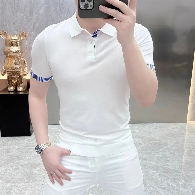 度尚-夏季新款男士高品质冰麻针织薄款时尚休闲翻领POLO衫短袖209