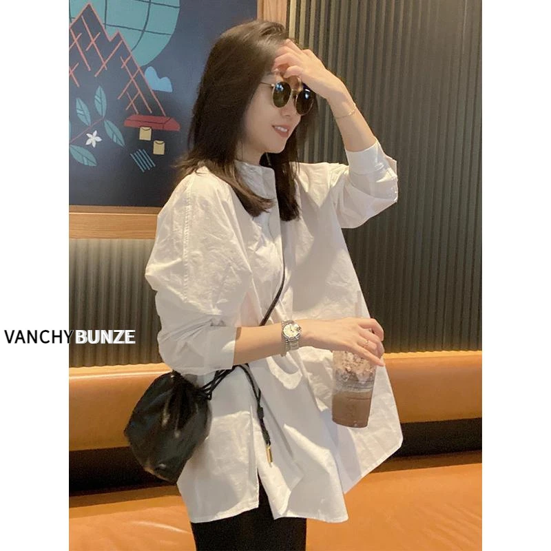 BUNZE 慵懒气质白衬衫女韩系简约长袖秋季百搭春秋休闲小众夏季