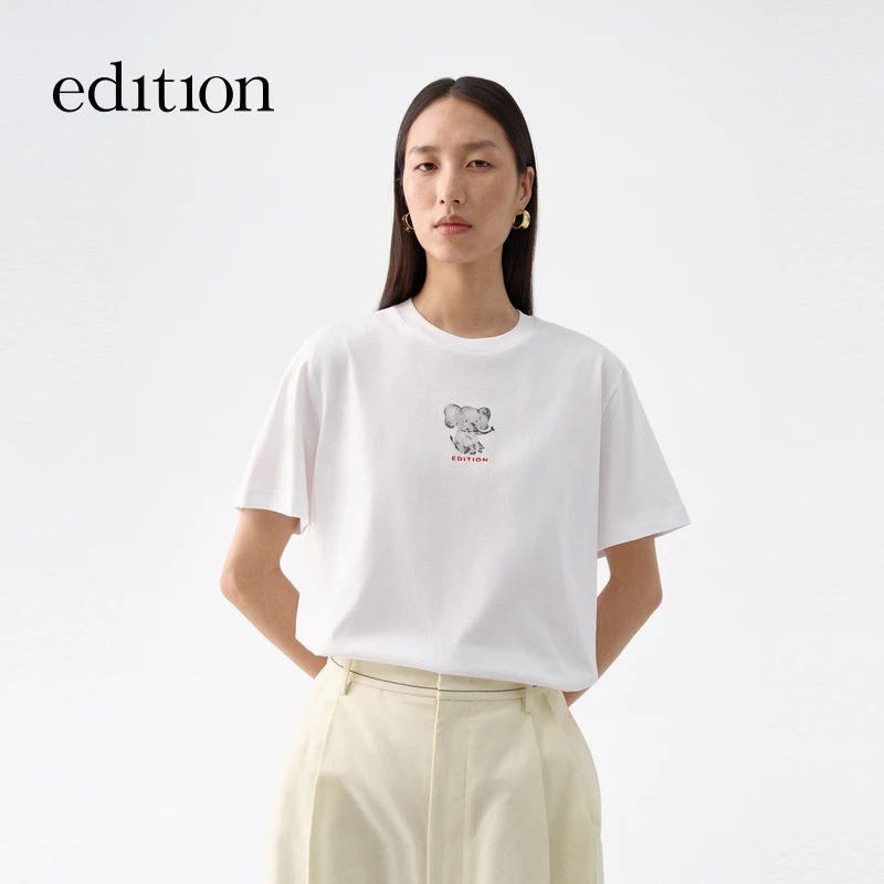 【商场同款】edition2025夏季新款水墨画小象印花T恤#EBE2TEE012