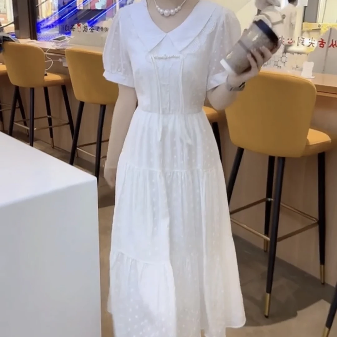 夏季复古娃娃领收腰显瘦气质甜美连衣裙