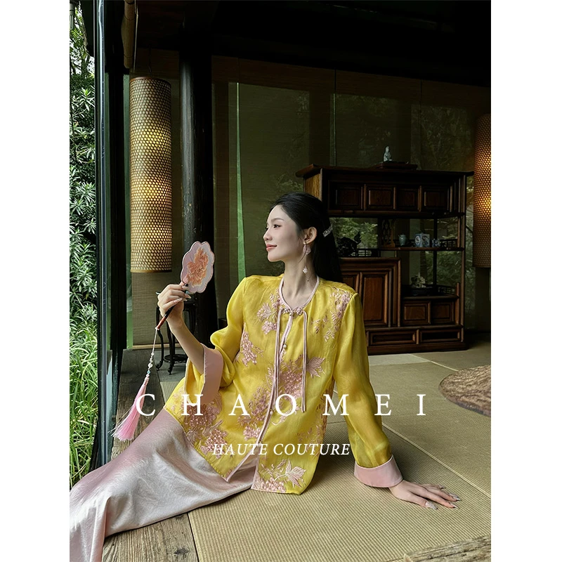 冯（CHAOMEI【金粉笺】国风新中式女装100桑蚕丝外套+缎面吊带裙