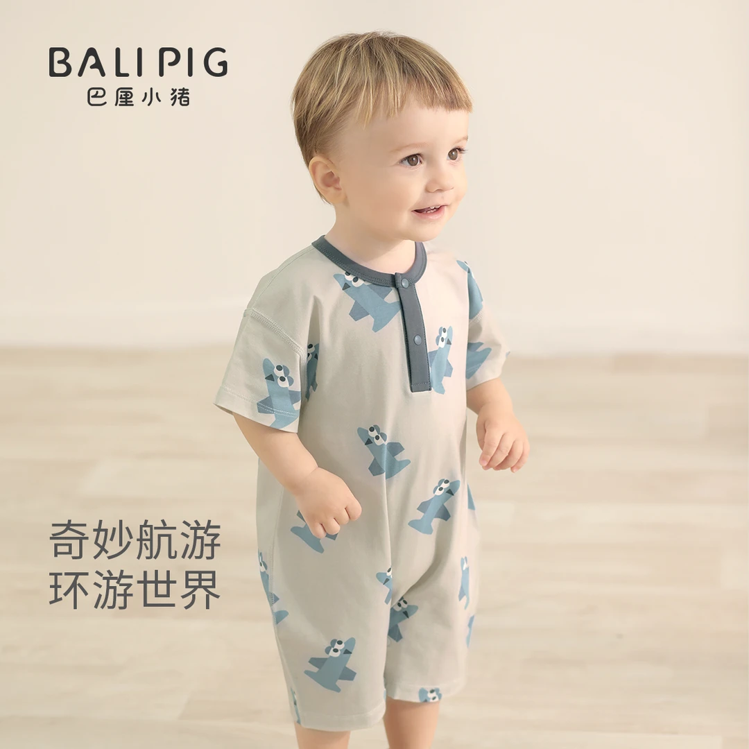 宝宝夏季连体衣男宝短袖薄款哈衣新生儿爬爬服女宝夏日婴儿衣服