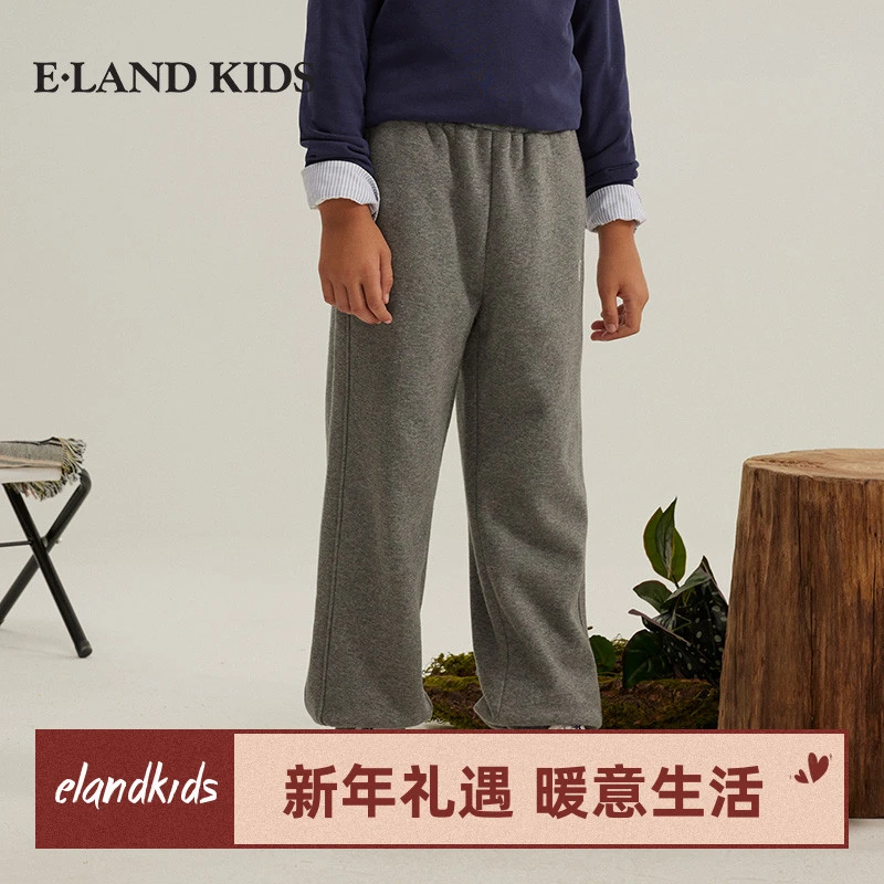 E·LAND KIDS衣恋2024冬款童装男女童卫裤休闲印绒长裤EKTME4T11O