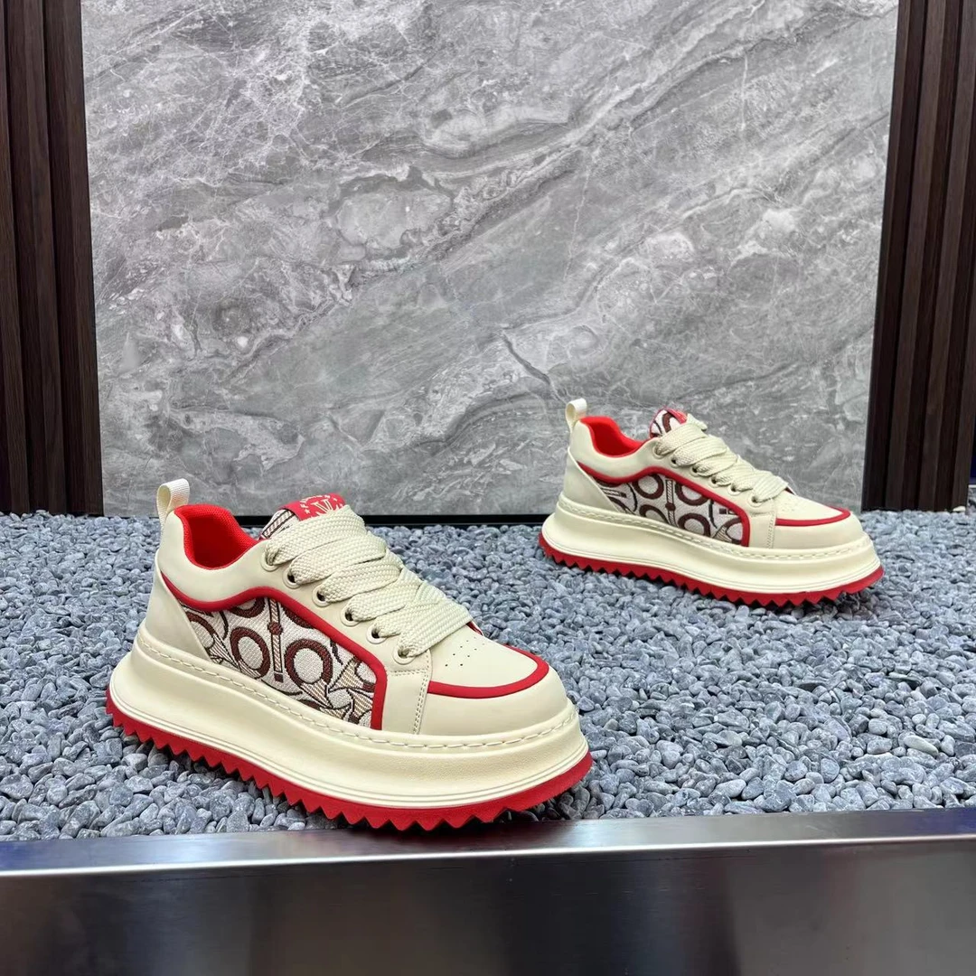 男鞋2025四季新款时尚软底低帮厚底男士休闲鞋系带拼色民族风男鞋