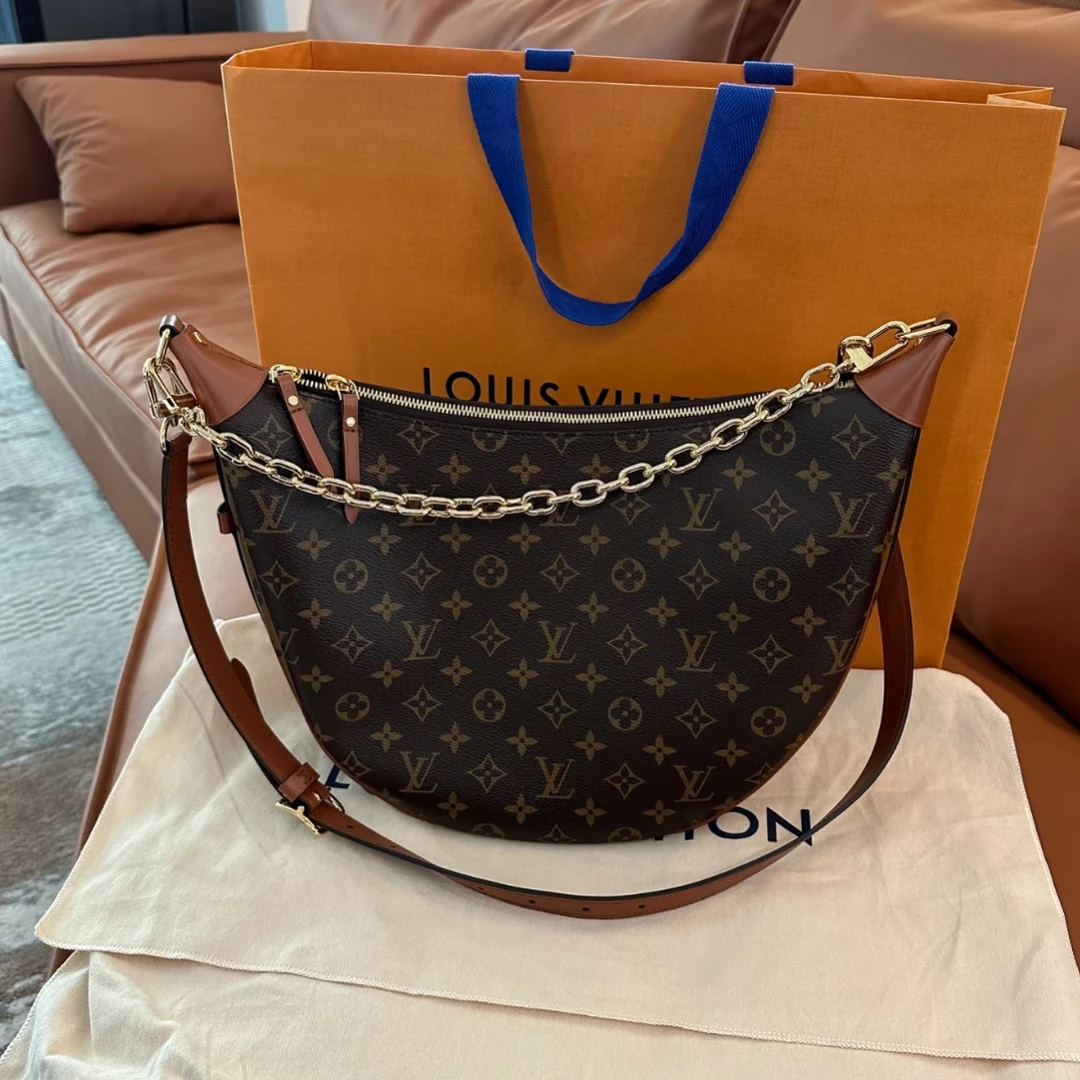99新 LouisVuitton/路易威登 林纳奢品丨Loop老花大月亮hobo包