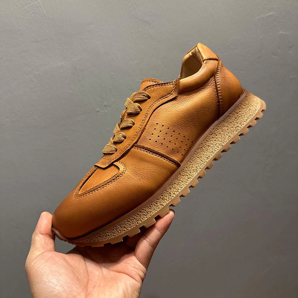 复古时尚舒适头层牛皮运动休闲鞋真皮老爹鞋柔软透气软底阿甘鞋男