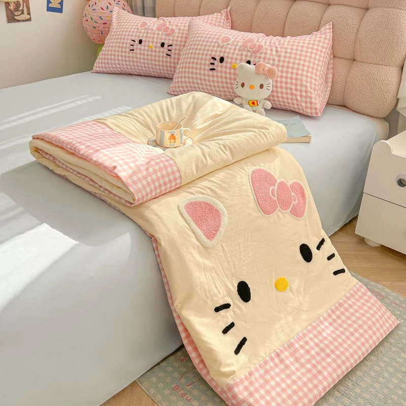 可爱hellokitty毛巾绣夏被四件套夏凉被宿舍空调被非全纯棉可机洗