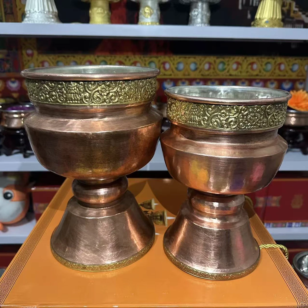 藏式手工铜酥油灯八吉祥雕花家用敬灯摆件工艺品