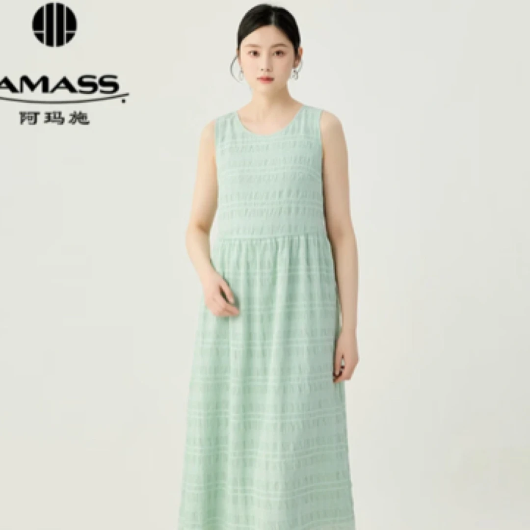 AMASS/阿玛施5500544复古方格清爽度假风洋装无袖收腰圆领连衣裙
