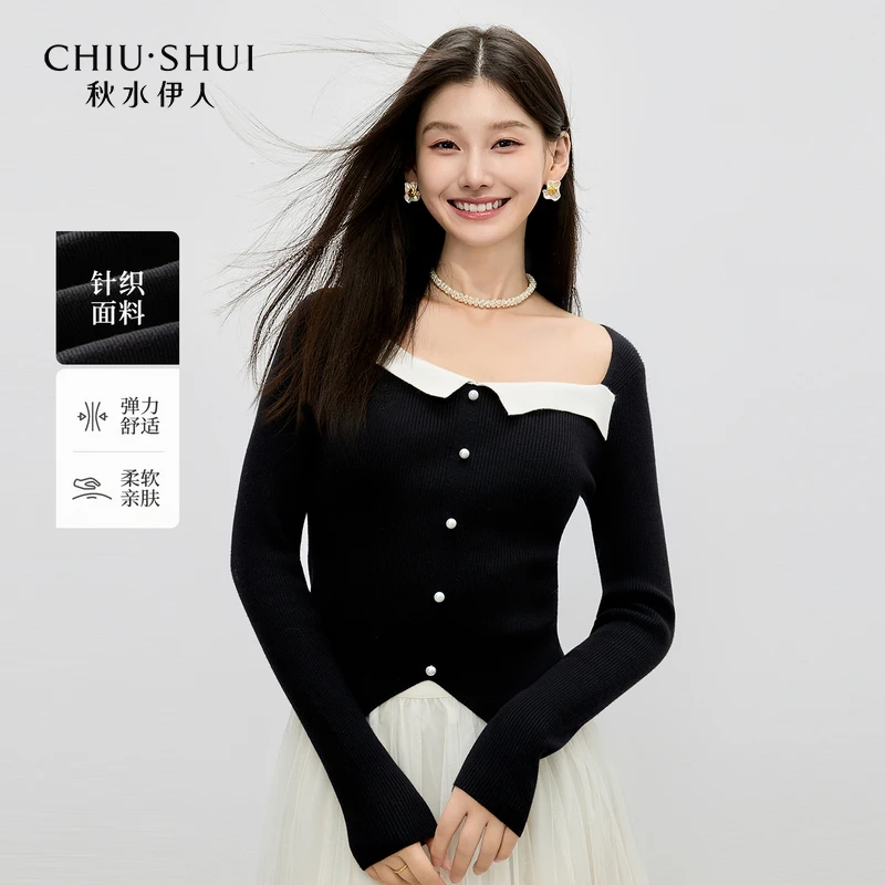 秋水伊人千金秋季新款拼色毛衣显瘦打底针织衫女625382M100182