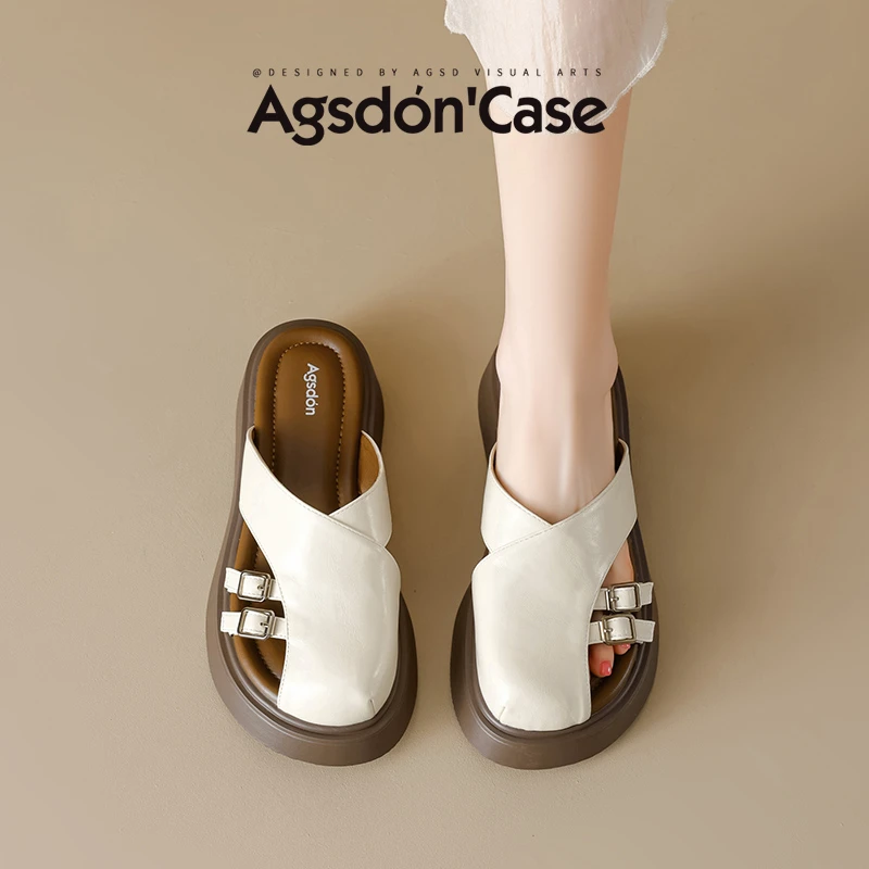 Y奥古狮登包头半拖鞋女2025新款夏季厚底增高一脚蹬孕妇外穿拖鞋Y