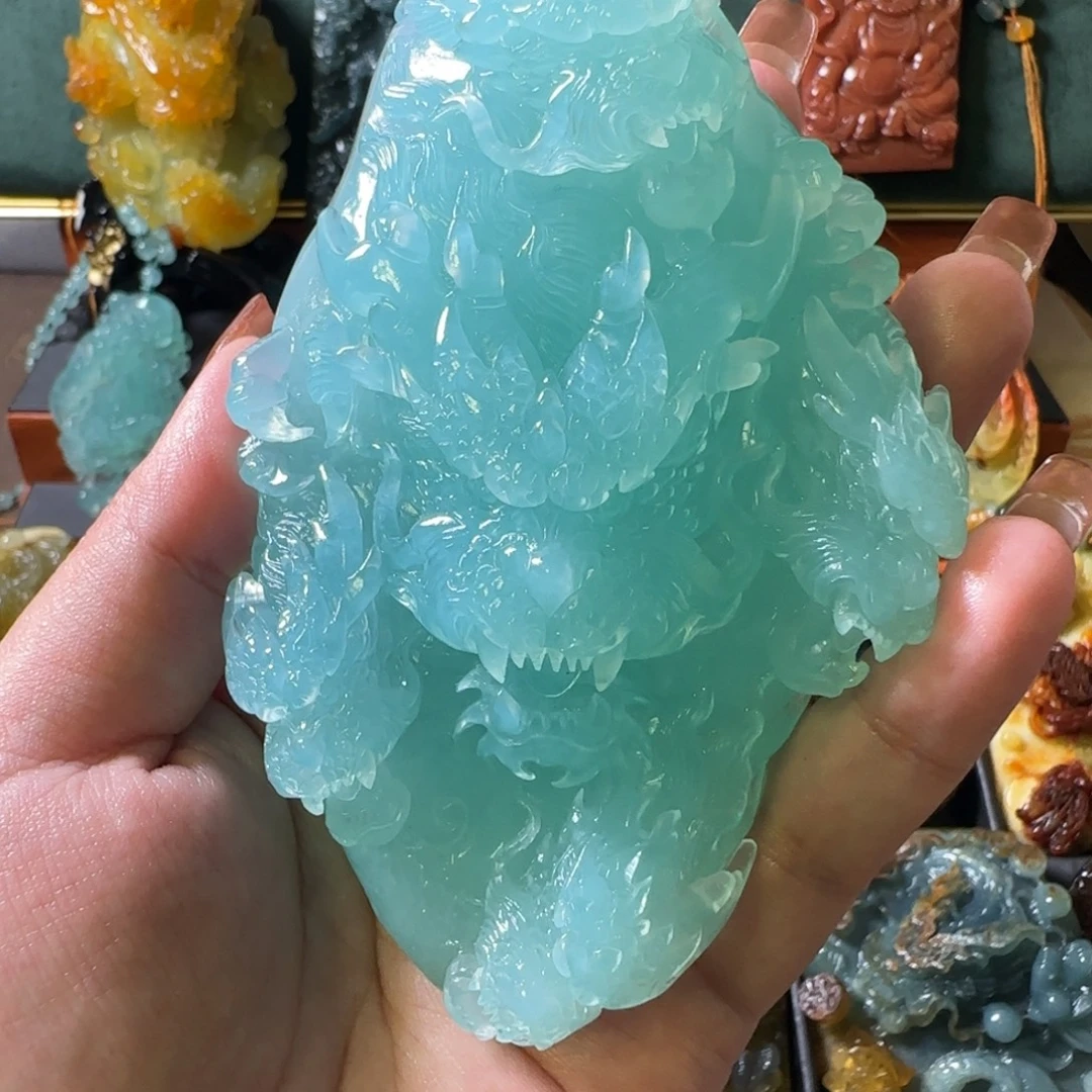苹***残岫玉未镶嵌手把件九龙