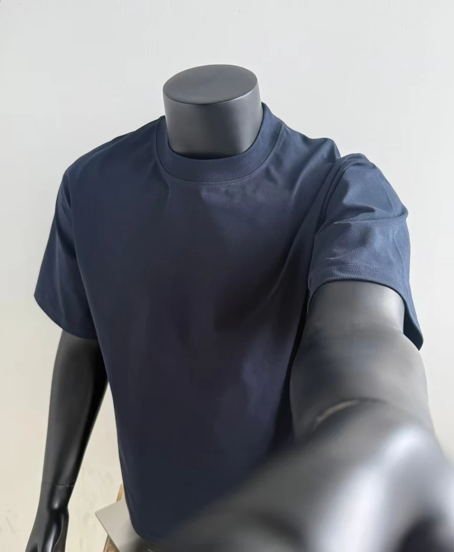 显白藏蓝色短袖300g重磅藏青色宽松纯棉T恤男女夏季纯色圆领半袖