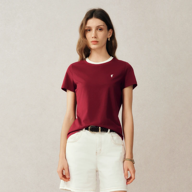 POLOWALK2025夏季新品女式短袖圆V领T恤