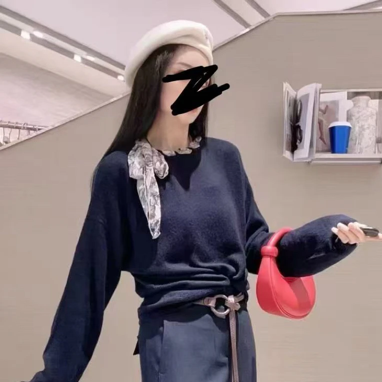 针织春季静奢风打底衫设计师休闲纯色毛针织衫圆领