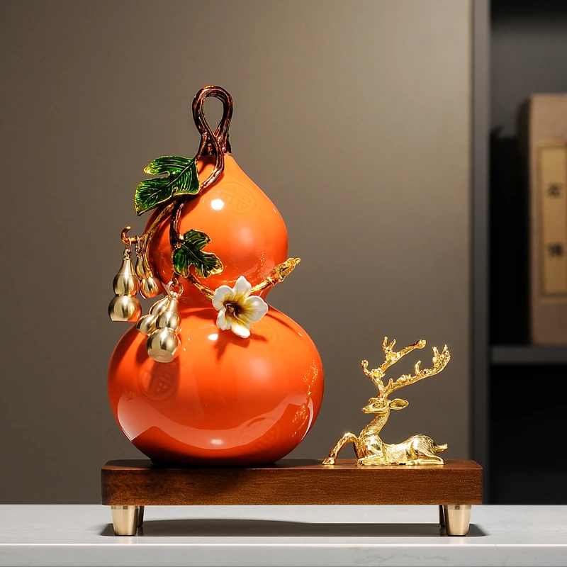 家居装饰品葫芦福鹿摆件新房装扮装饰品陶瓷玄关新中式高档乔迁礼