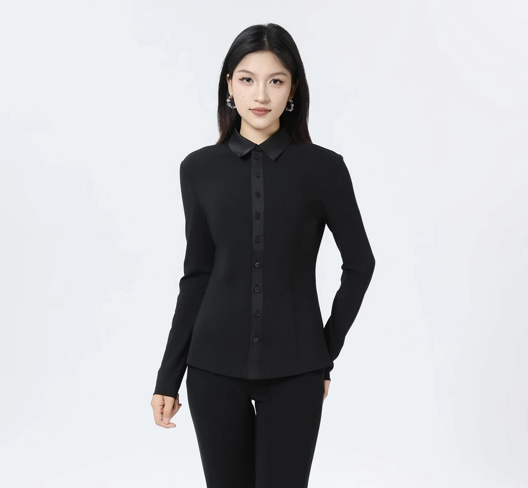 【商场同款】秋季新款百搭翻领拼接长袖衬衫上衣女530128-4238111