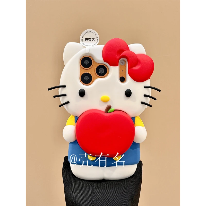 可爱卡通kitty红苹果伸缩支架适用苹果17手机壳iPhone16/15卡通14