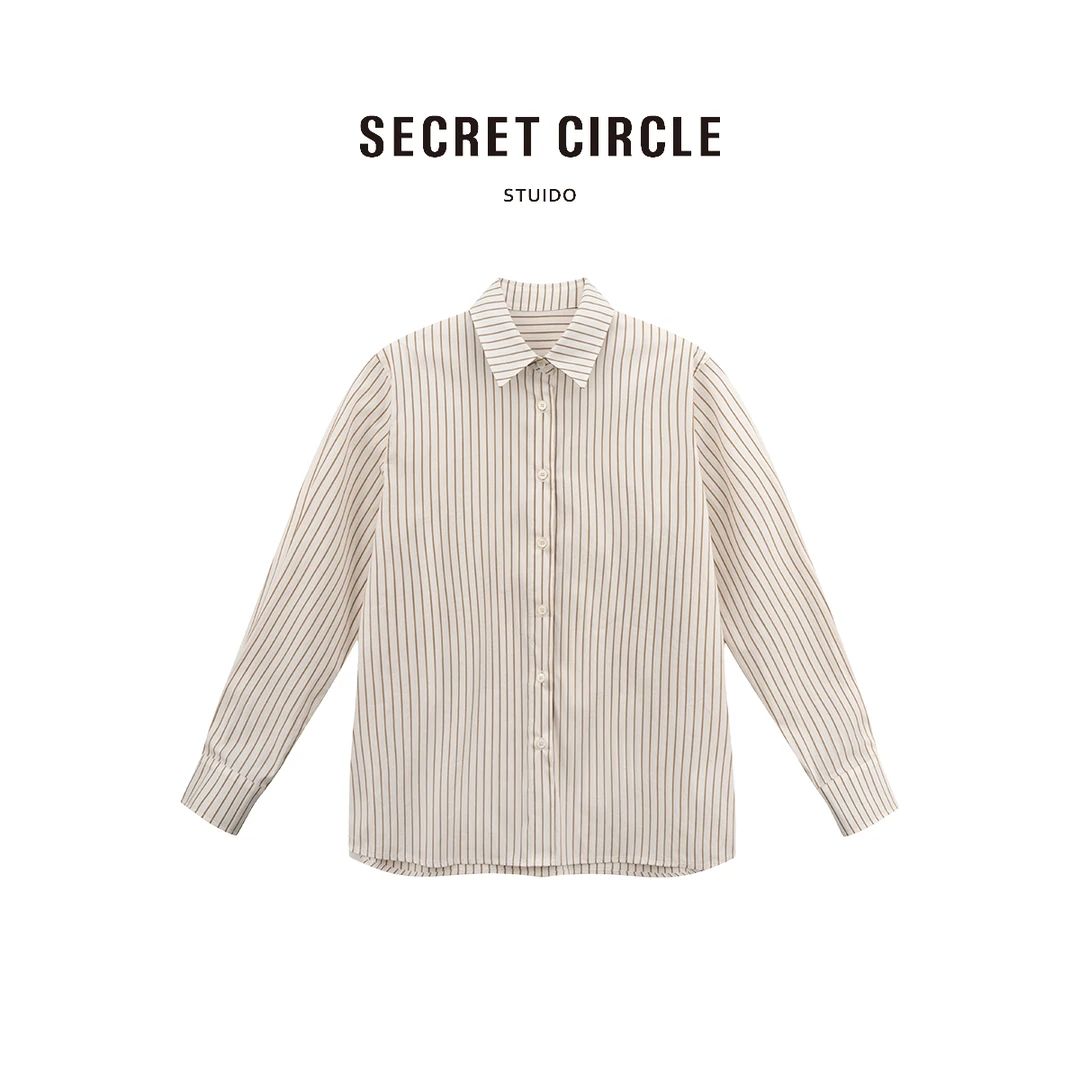SECRET CIRCLE 复古条纹POLO领衬衫气质单排扣上衣 10371